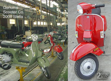 2008 Genuine Scooter Co. Stella, Milano Red, and production line at LML, November 2006